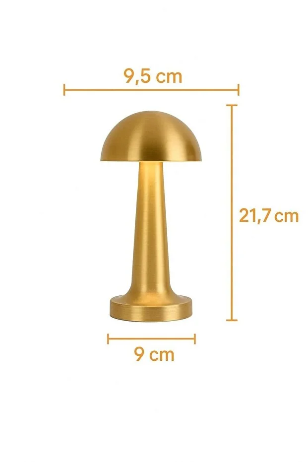 Mantar Masa Lambası Gold Renk Kablosuz Ledli 3renk Dokunmatik Şarjlı